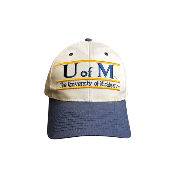 Vintage 90s University Of Michigan Wolverines Cap Hat Snapback White Russell - Picture 1 of 10